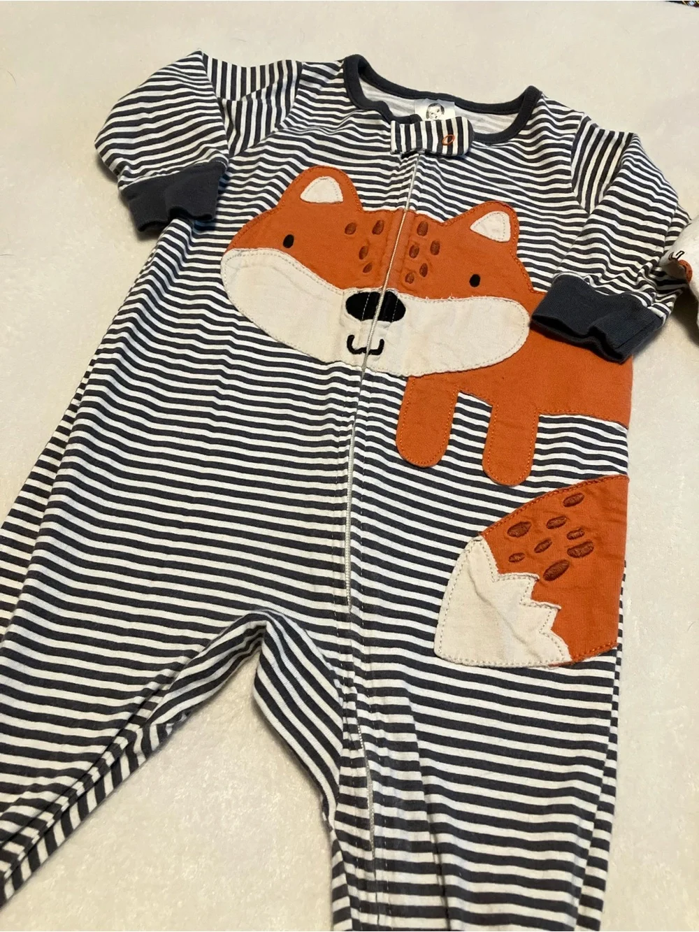 Striped Navy and White Fox One-Piece Sleepers with Fox Print